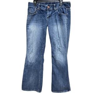 Madison Bootcut Jeans Womens Juniors 11 Blue Whiskers Flap Pockets Distress Hem